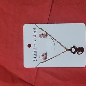 Cute cat necklace set with earrings